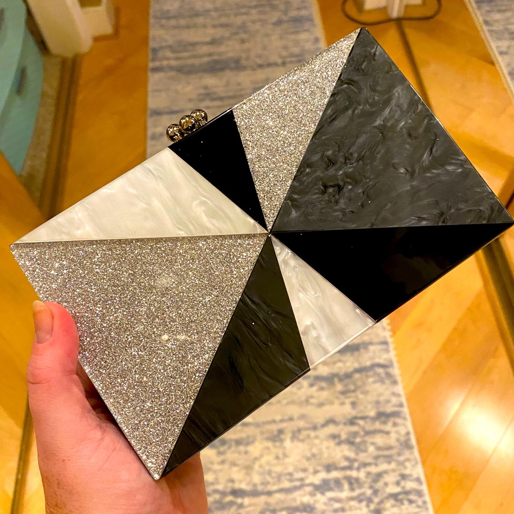 Poured Resin Silver Glitter Evening Bag with removable strap